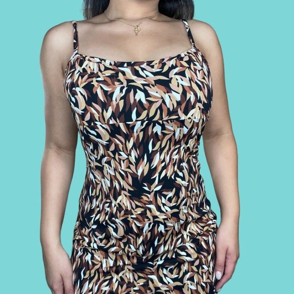 Vintage 90s/Y2k Leaf Print Mini Dress - Picture 2 of 5